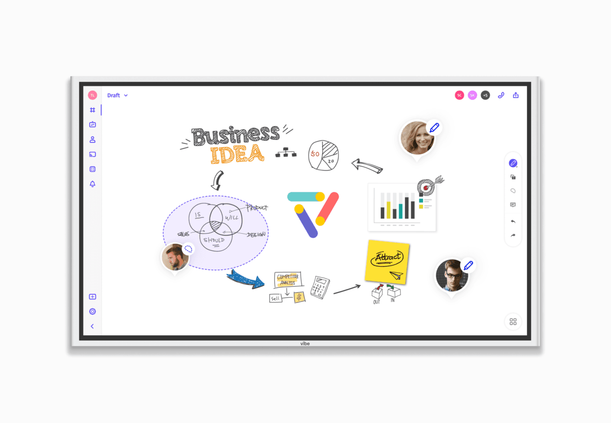 The Vibe smartboard is ideal for brainstorming, meeting, and collaborating from anywhere.