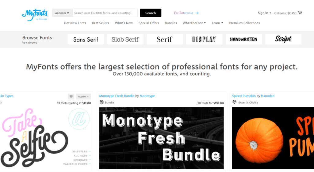 a collection of fonts from MyFonts.com
