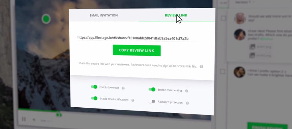 Filestage's share files with your team