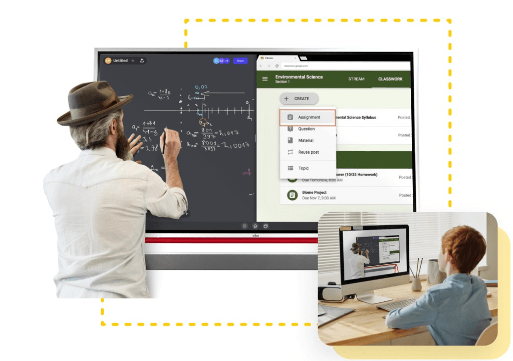 a teacher is working out problems with students