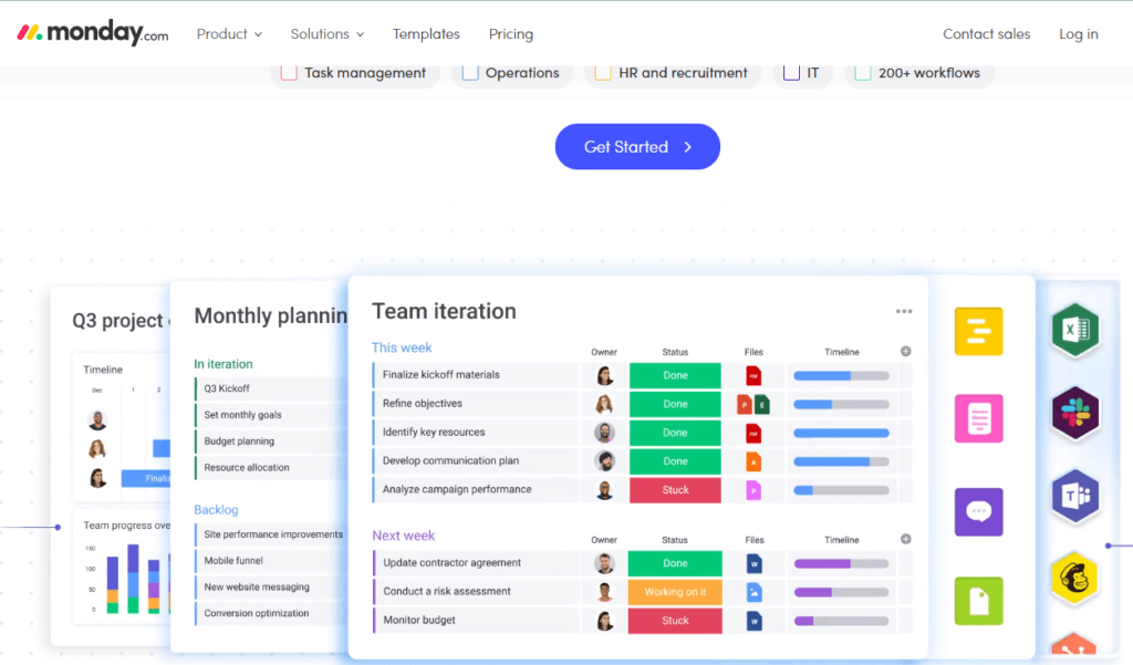 Monday templatized workflows for project management