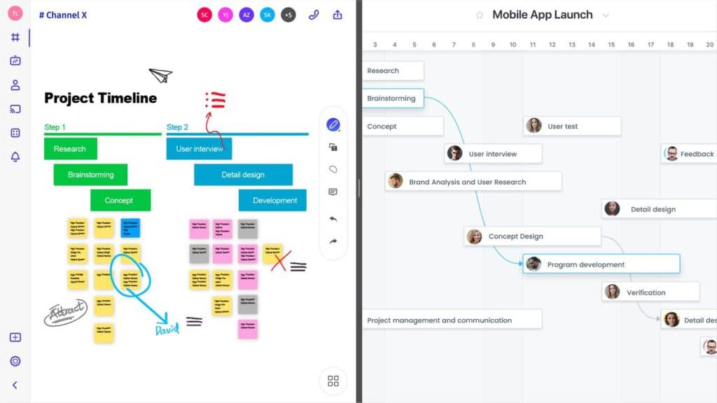 Smart board with native apps on the canvas, split screen<br />