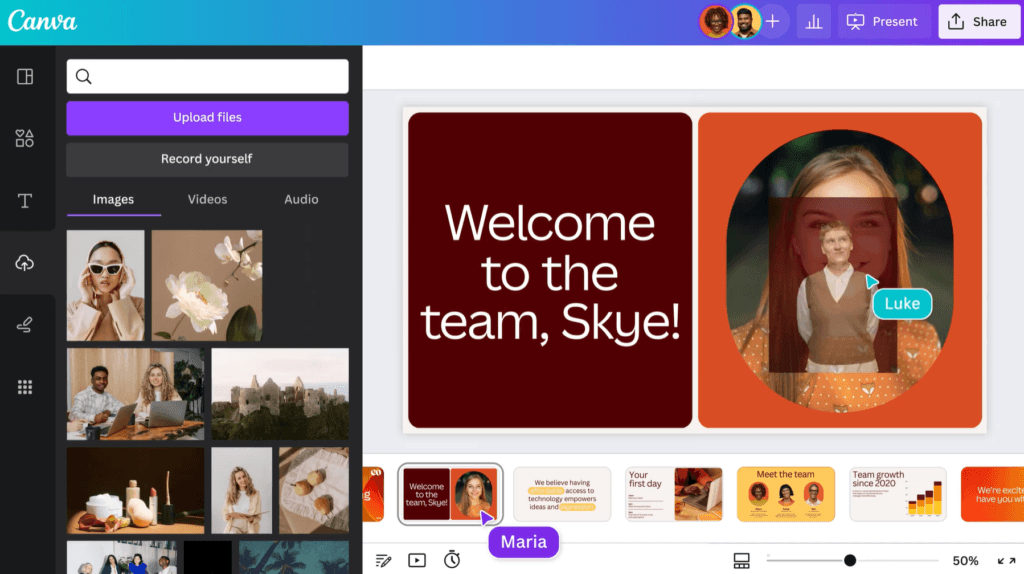 Example of Canva whiteboarding tools.