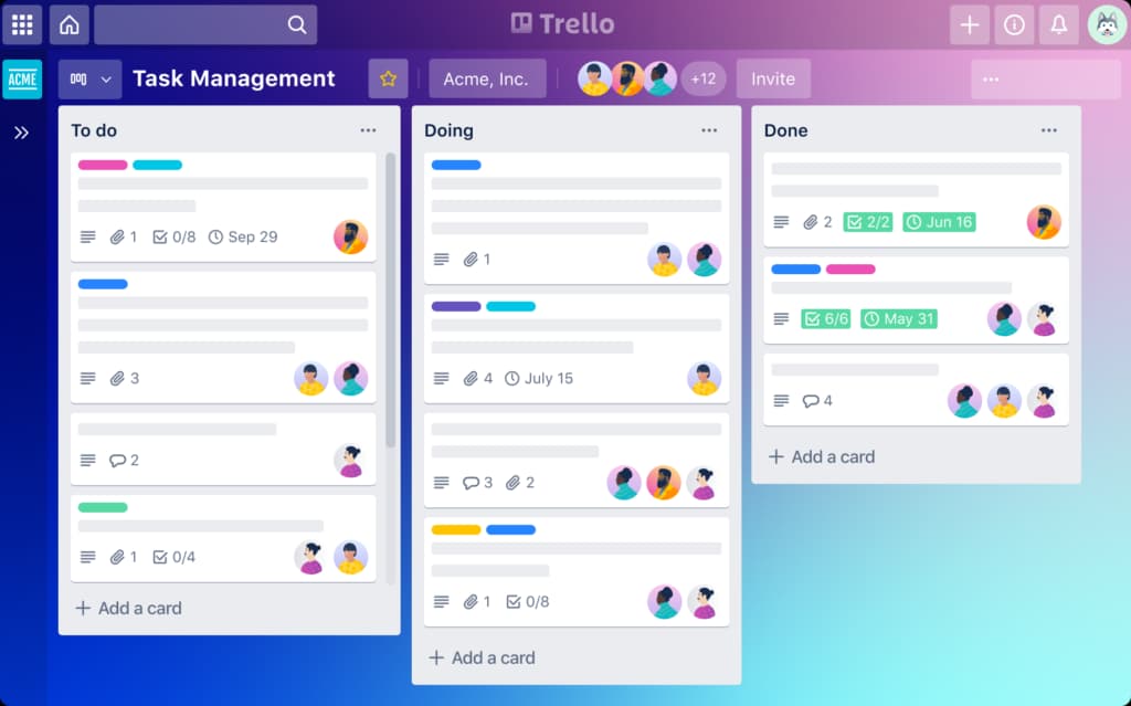 Trello project management dashboard interface.