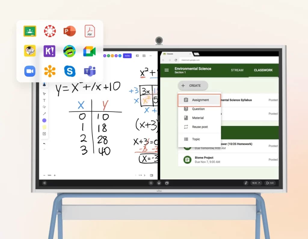 Vibe Board displaying split screen function with two apps running side by side.