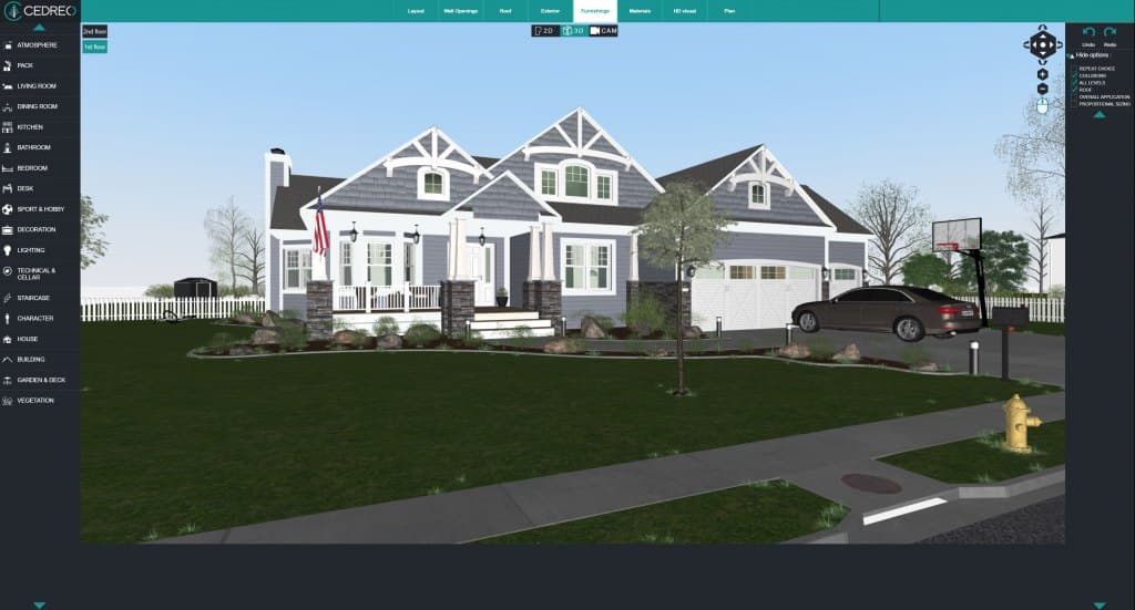 Screenshot of Cedreo interface showing a 3D home design.