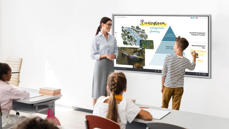 Vibe Board interactive display used in classroom for collaborative student learning activities