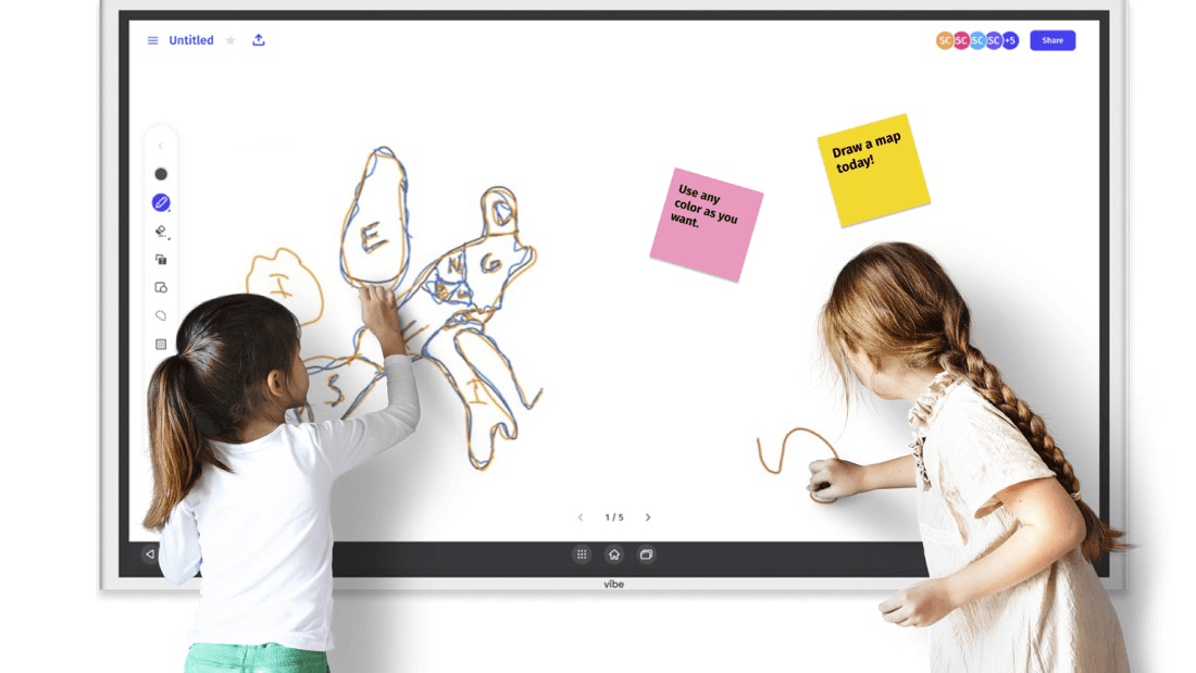 Students drawing on a Vibe Smartboard