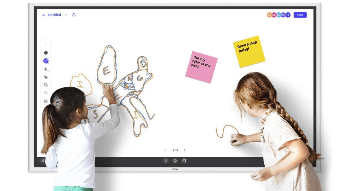 Students drawing on a Vibe Smartboard