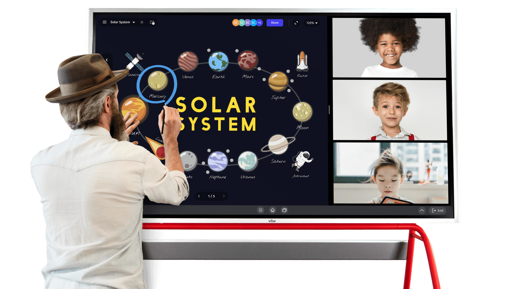 teacher using Vibe Smartboard