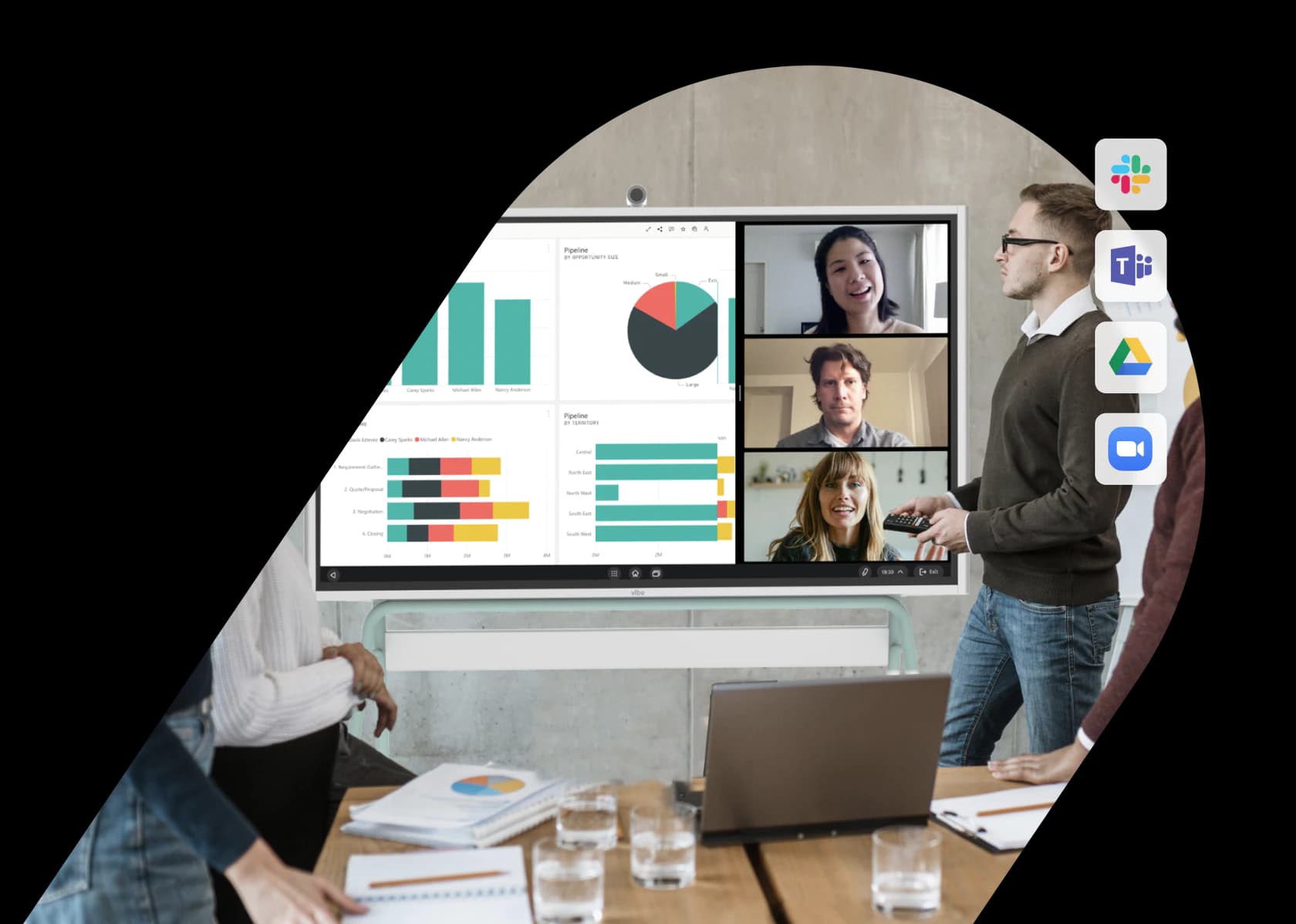 Team collaborating with a Vibe smart whiteboard.