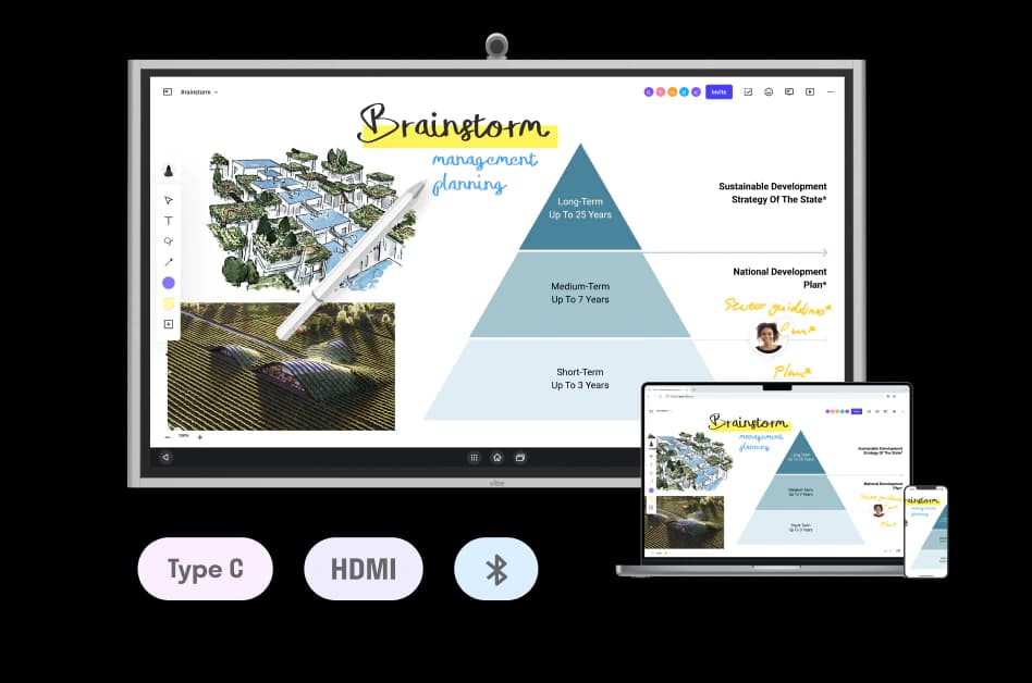<span class="gradient bold">Easy screen share</span> with multiple connectivity options and wireless screen cast