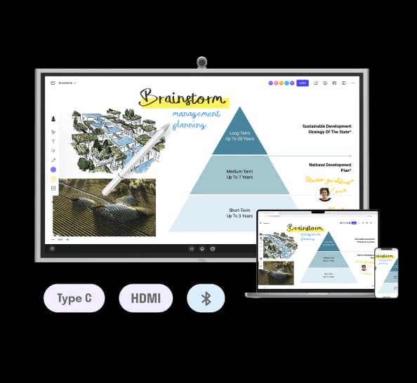 <span class="gradient bold">Easy screen share</span> with multiple connectivity options and wireless screen cast